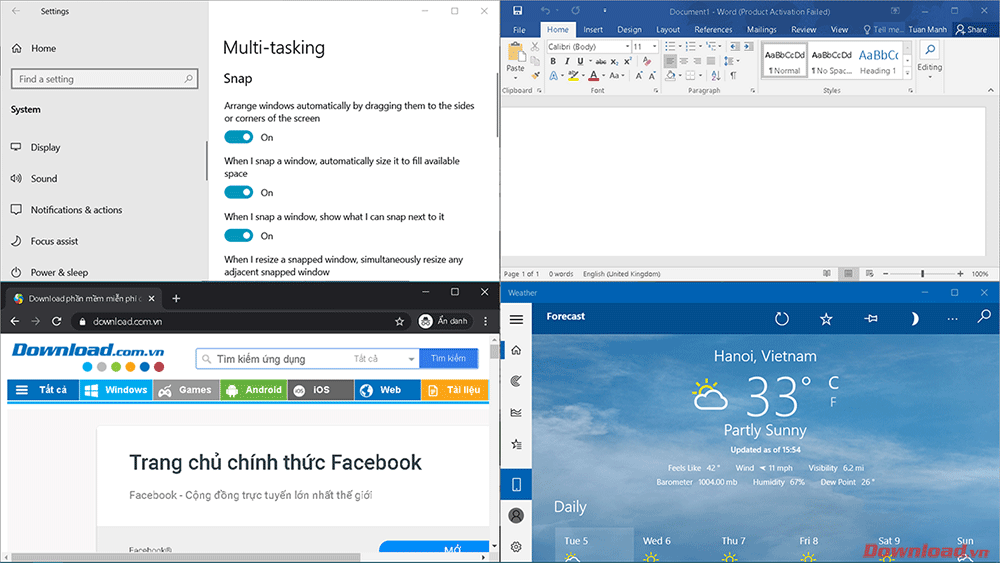 How to split the screen to work with multiple windows at the same time on Windows 10