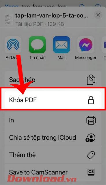 Instructions for setting PDF file password on iPhone