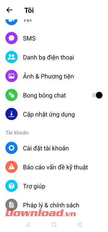 Instructions for turning on and off Facebook Messenger chat bubbles on Android