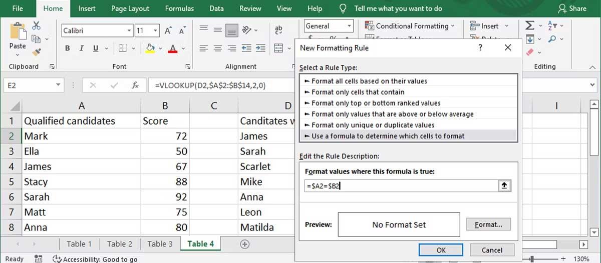 Comment comparer deux colonnes dans Excel