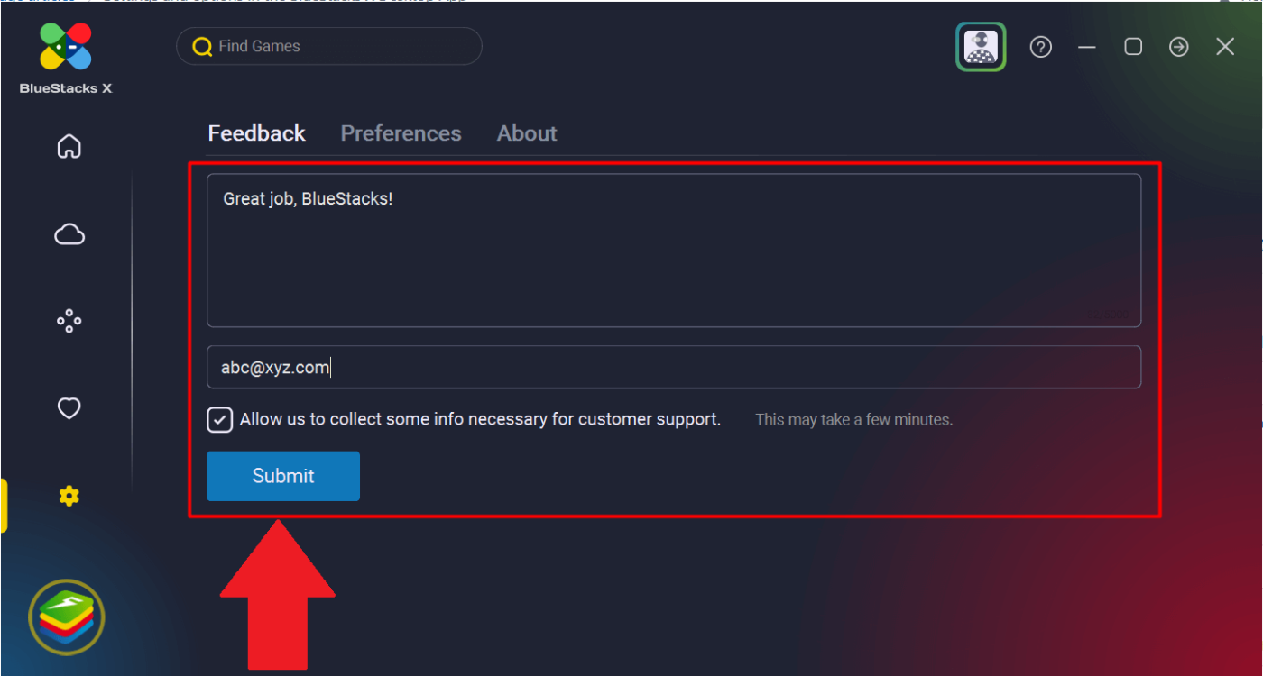 BlueStacks X: How to report an issue and send feedback