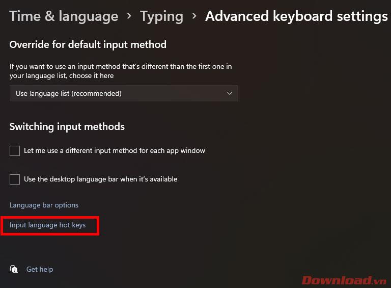 Instructions pour installer des raccourcis clavier pour changer de langue de saisie sur Windows 11
