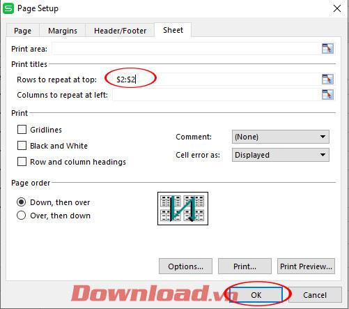 Instructions for printing repeated titles in Excel