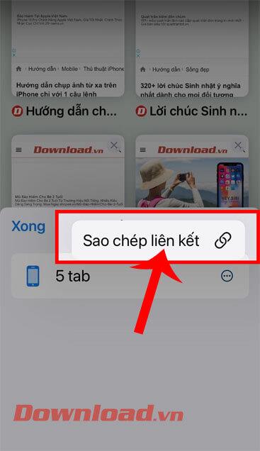 Instructions for copying all links on Safari with iOS 15
