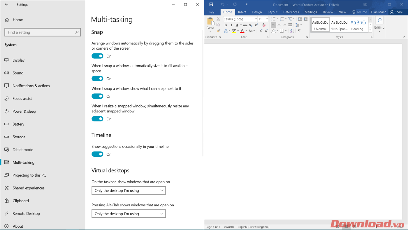 How to split the screen to work with multiple windows at the same time on Windows 10