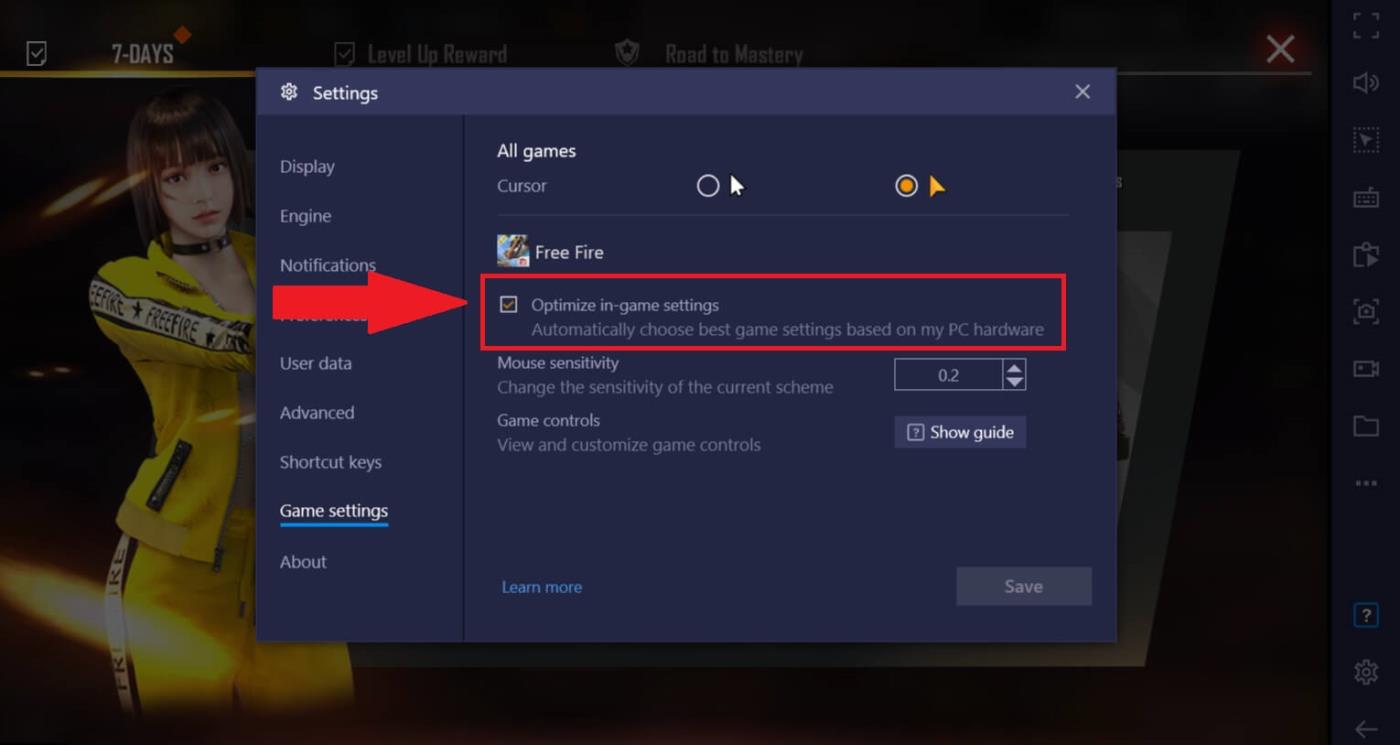 Improved mouse sensitivity for Free Fire on BlueStacks