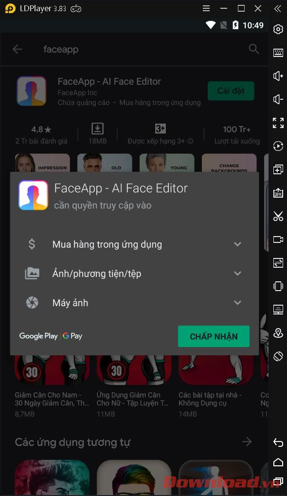Instructions for installing and using Faceapp using an emulator on PC