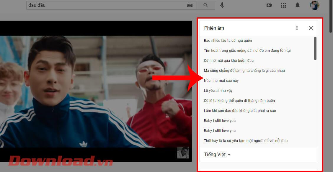 Instructions for viewing song lyrics on Youtube