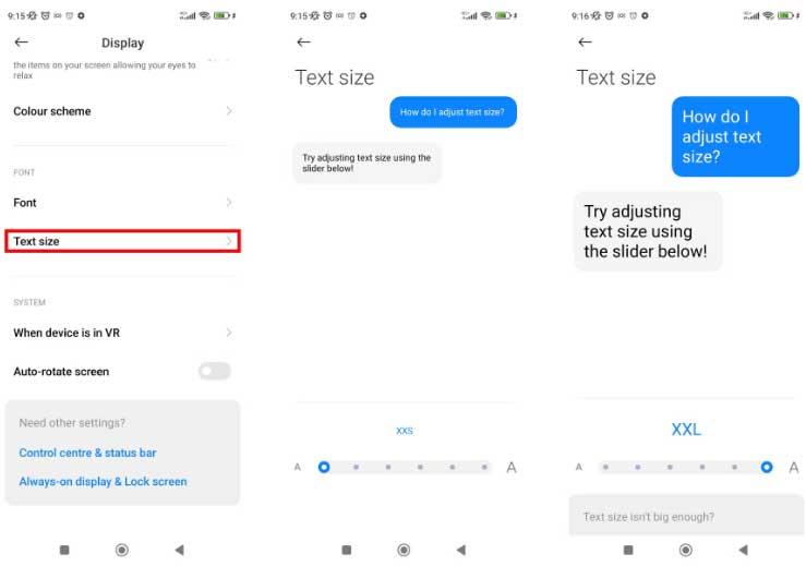 Изменить размер шрифта xiaomi
