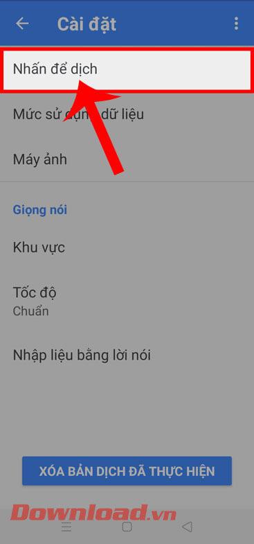 Instructions for turning on the Google Translate bubble on Android
