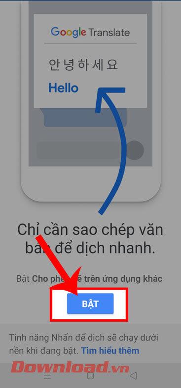 Instruções para ativar o balão do Google Tradutor no Android