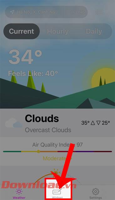 Instructions for viewing the weather forecast on the iPhone screen