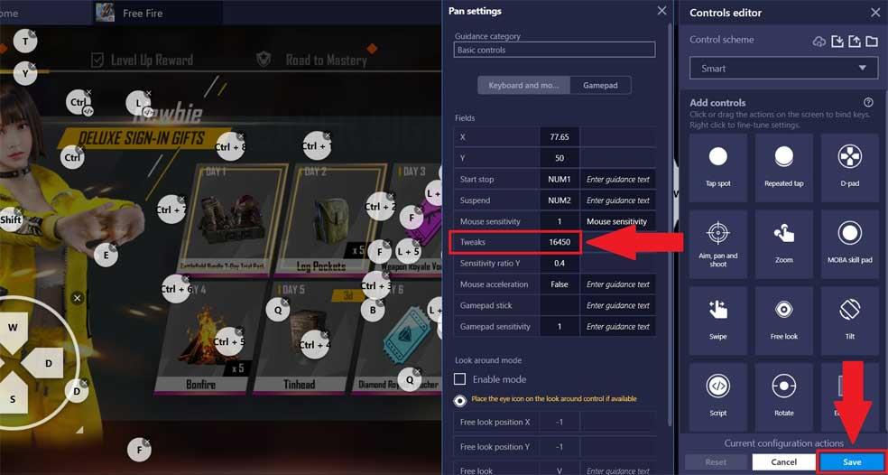 Kepekaan tetikus dipertingkat untuk Free Fire pada BlueStacks