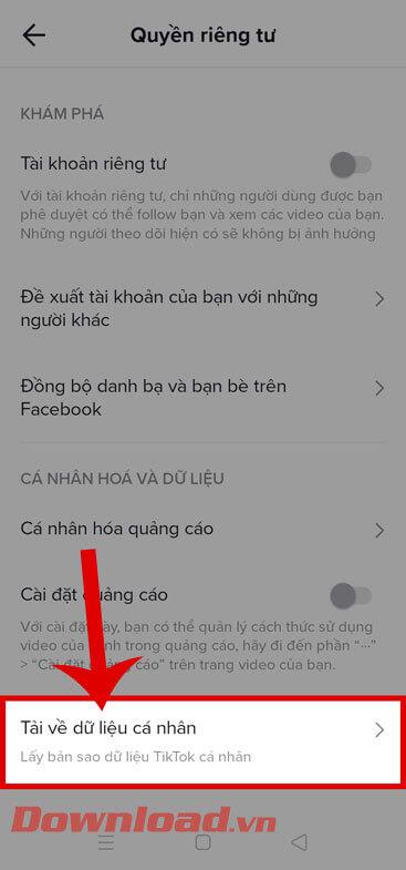 Instructions pour télécharger les données du compte sur TikTok