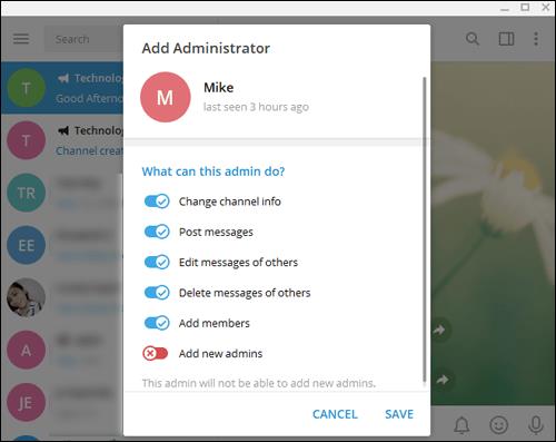 Como adicionar um administrador no Telegram