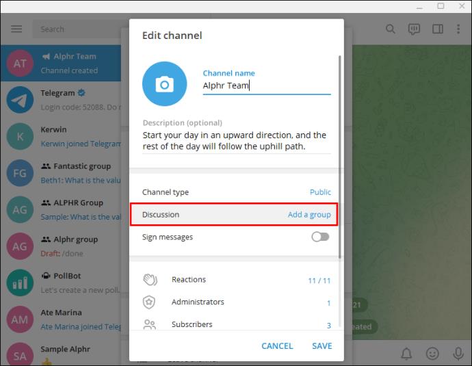 Comment ajouter un commentaire à une chaîne dans Telegram