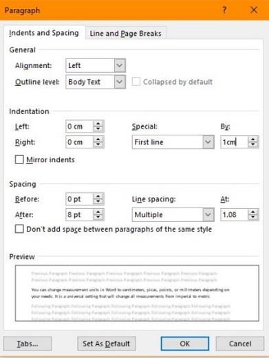 Comment changer les mesures d'indentation de pouces en cm dans Microsoft Word