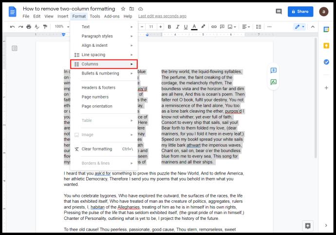 Comment faire deux colonnes dans Google Docs