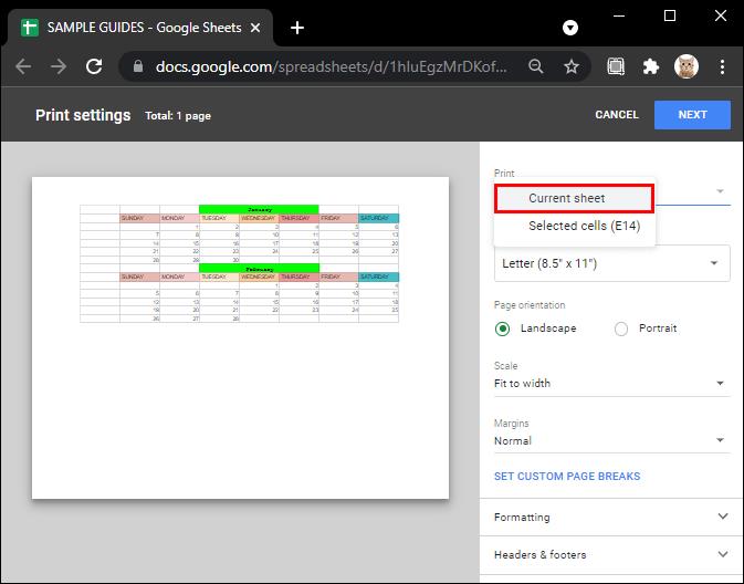 How To Set The Print Area In Google Sheets