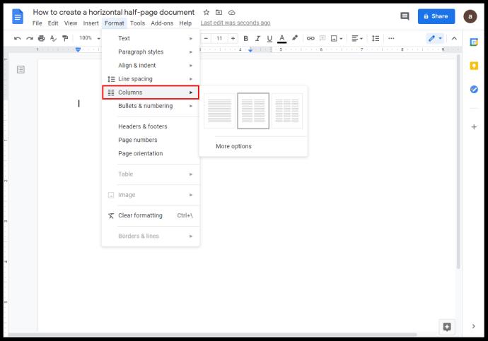 Comment faire deux colonnes dans Google Docs