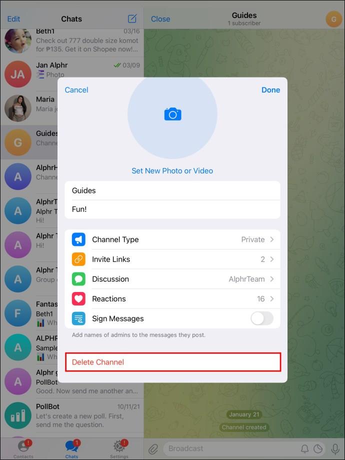 Comment supprimer une chaîne dans Telegram