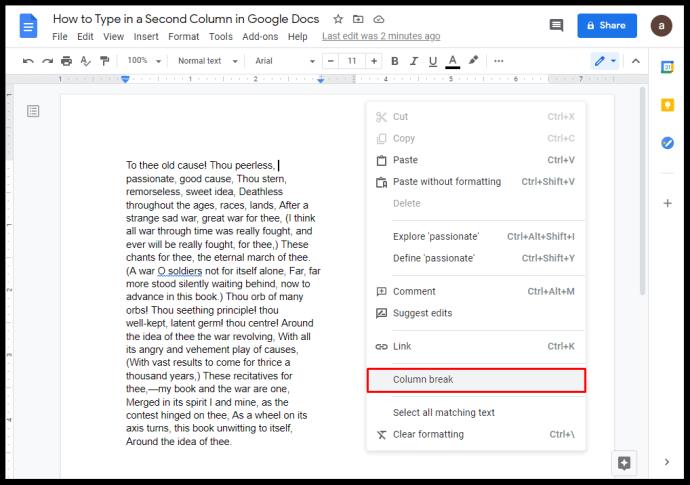 Comment faire deux colonnes dans Google Docs