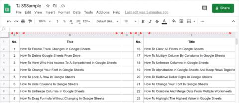 كيفية تغيير عرض العمود في أوراق جوجل