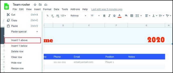 Comment nommer les colonnes dans Google Sheets