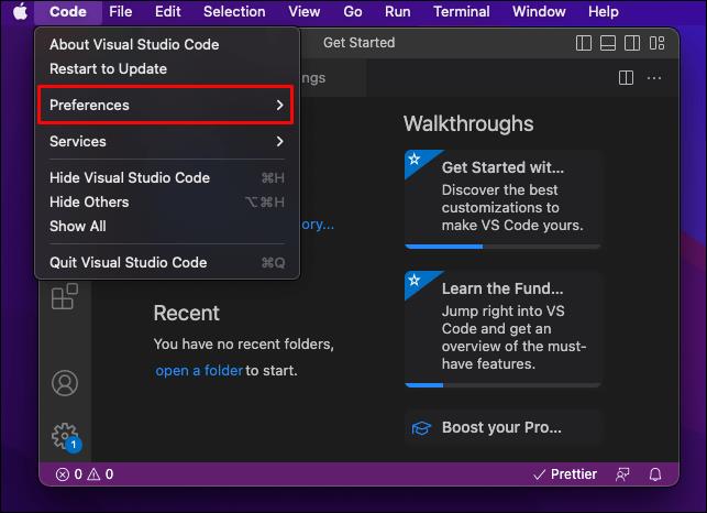 Como abrir Settings.Json no VS Code