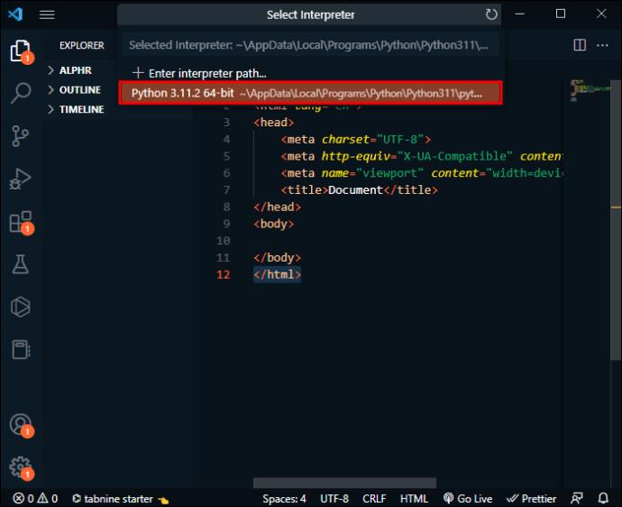 วิธีเปลี่ยนล่าม Python ใน VS Code