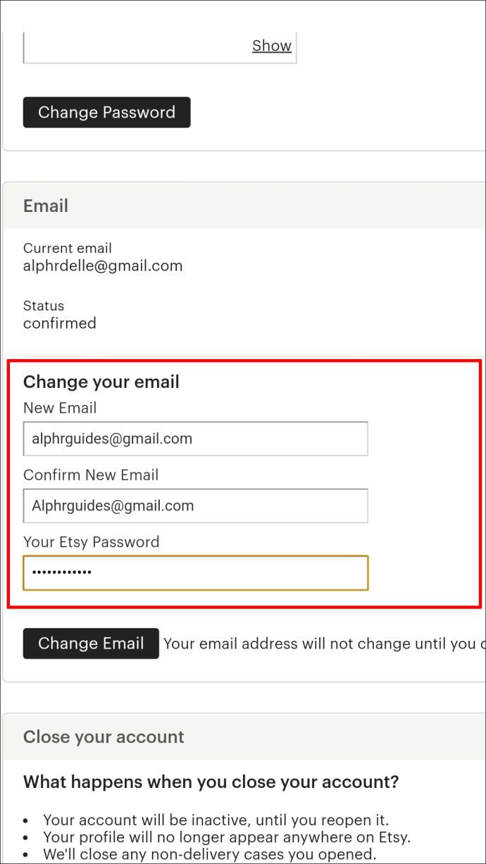 Como alterar seu endereço de e-mail no Etsy