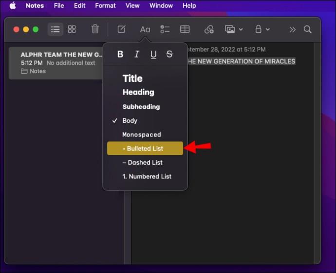 How To Make Bullet Points In Apple Notes