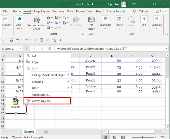 How To Embed A PDF In An Excel File