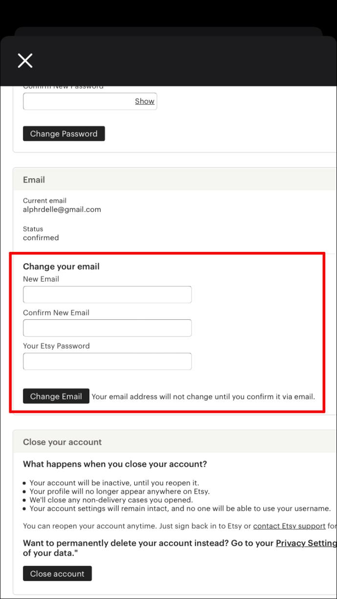 Como alterar seu endereço de e-mail no Etsy
