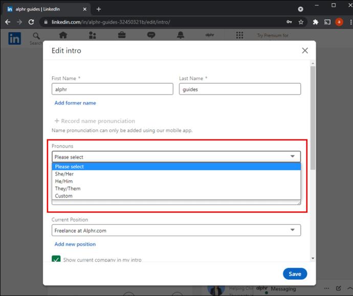 Como adicionar pronomes ao LinkedIn