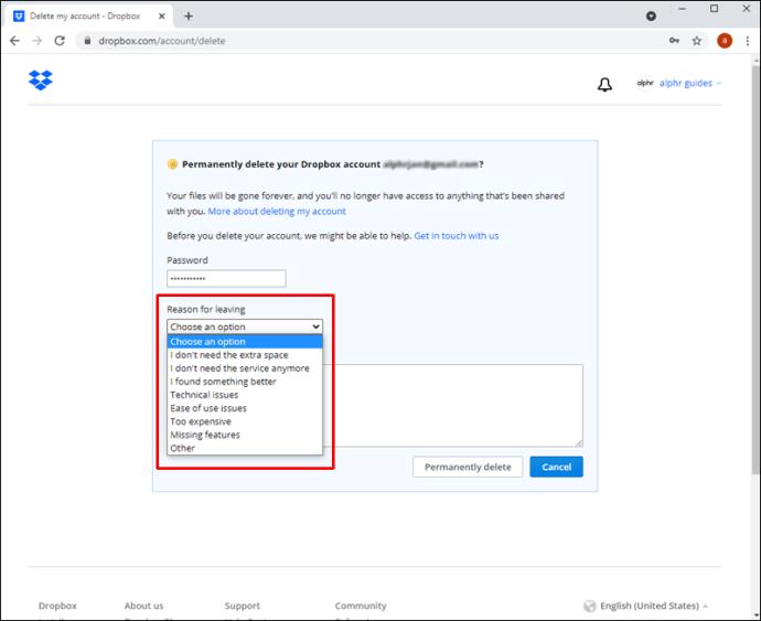 Comment supprimer un compte Dropbox