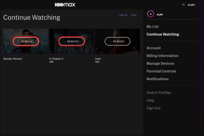 Como limpar Continue assistindo no HBO Max