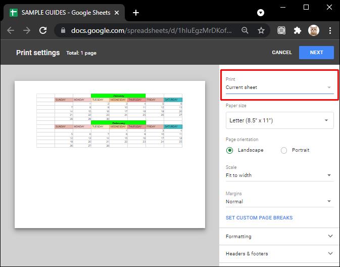 Comment définir la zone d'impression dans Google Sheets