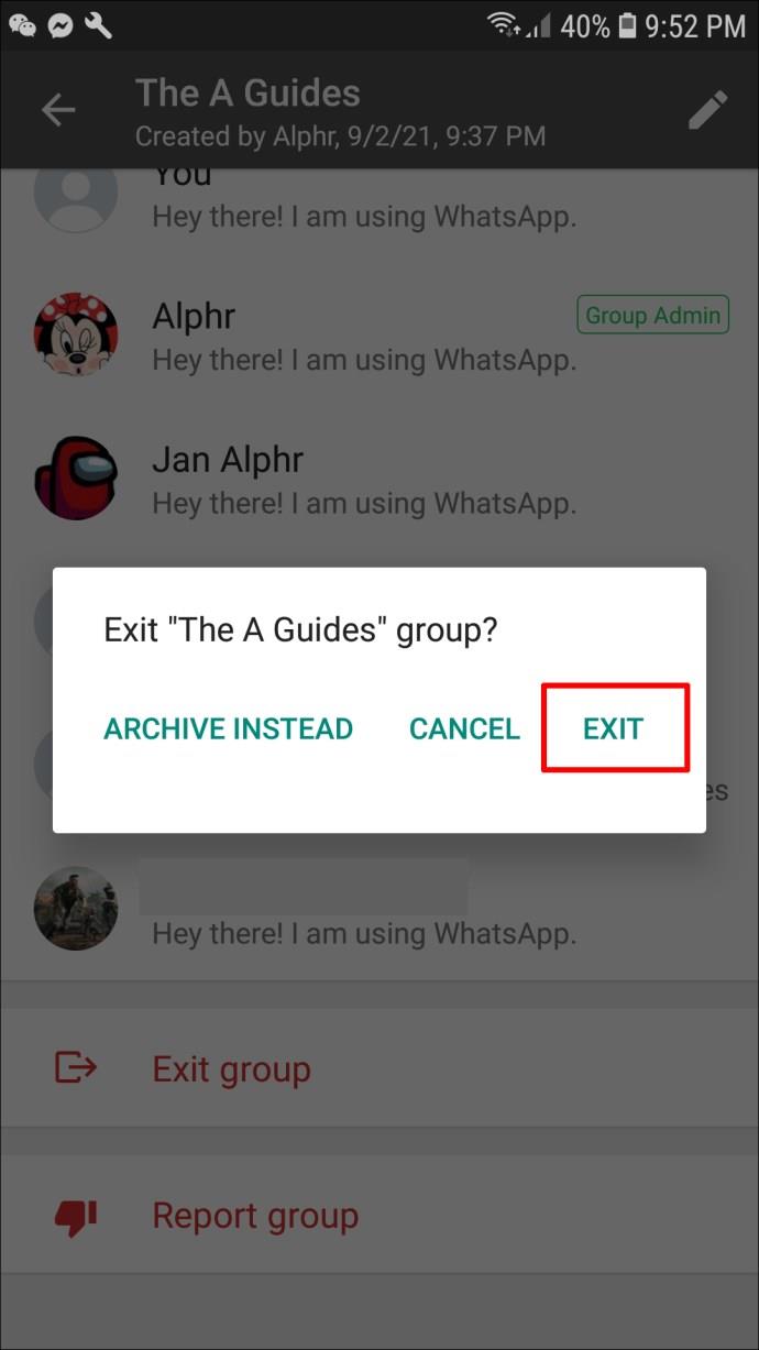 كيفية حذف مجموعة في WhatsApp