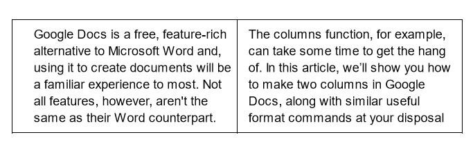 Comment faire deux colonnes dans Google Docs