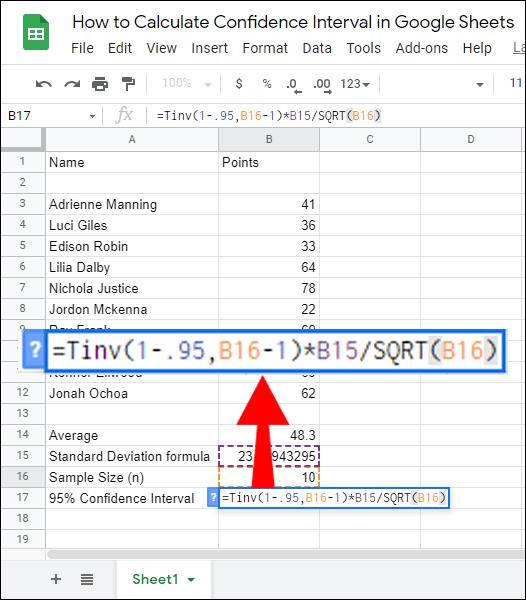 Comment calculer l'intervalle de confiance dans Google Sheets