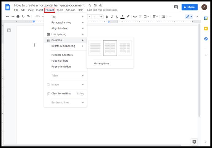 Comment faire deux colonnes dans Google Docs