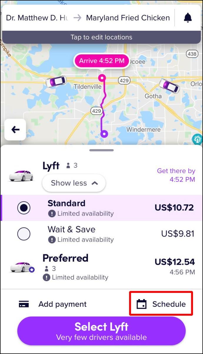 Como visualizar corridas agendadas no Lyft