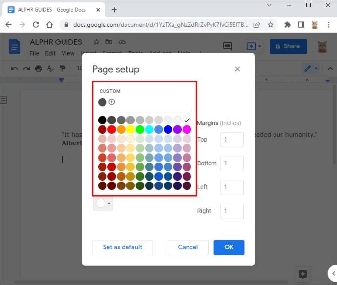Comment changer la couleur d'arrière-plan dans un document Google