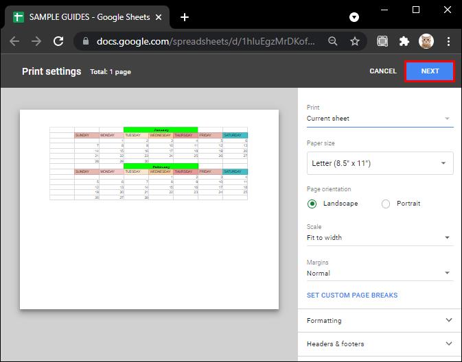 How To Set The Print Area In Google Sheets