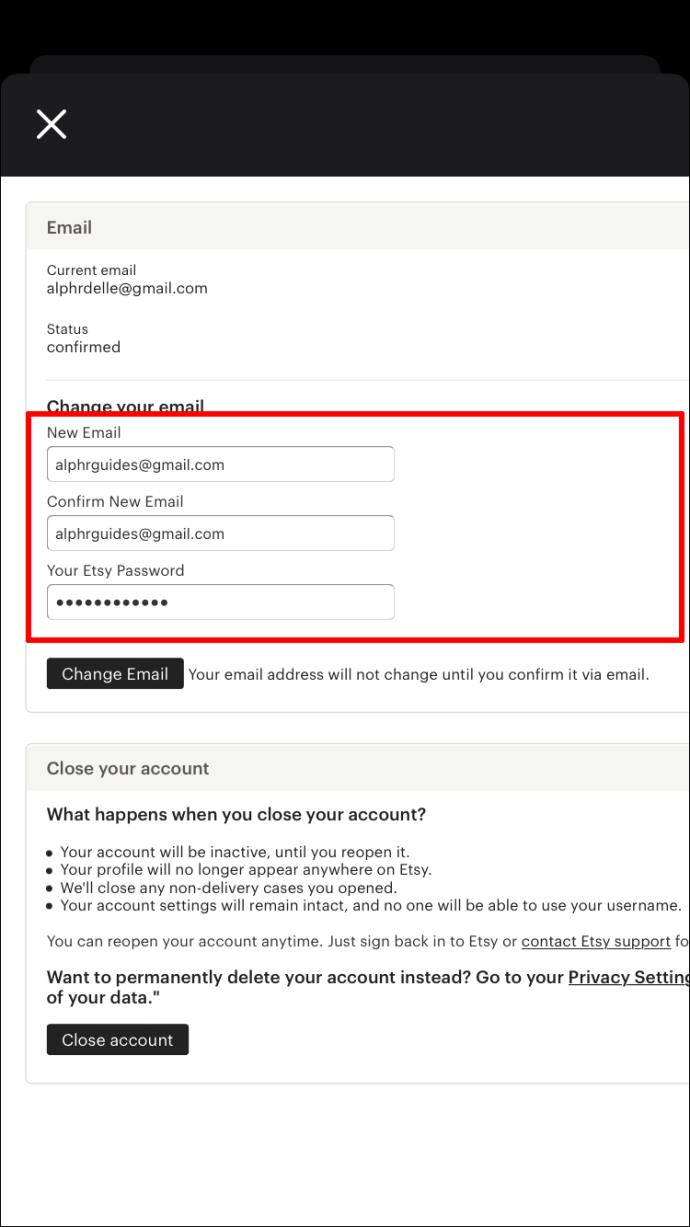 Como alterar seu endereço de e-mail no Etsy