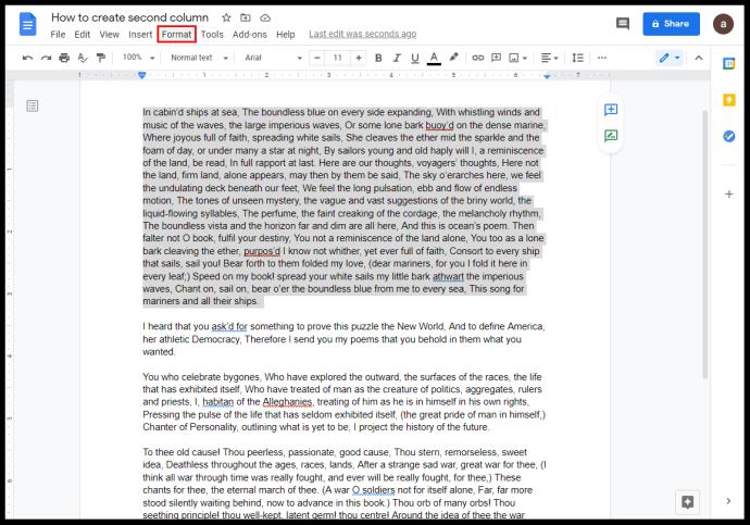 Comment faire deux colonnes dans Google Docs