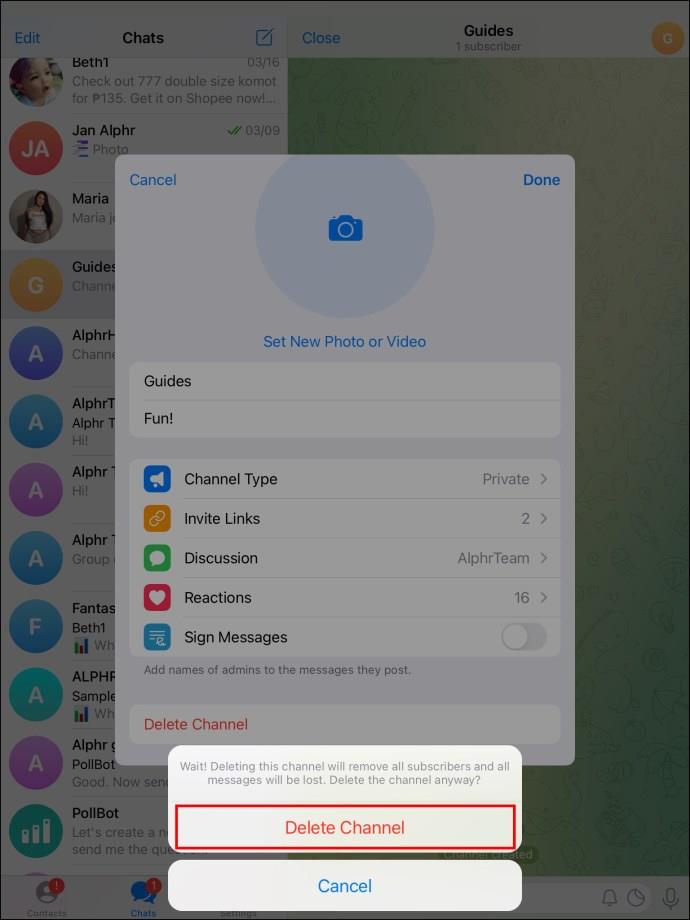 Comment supprimer une chaîne dans Telegram