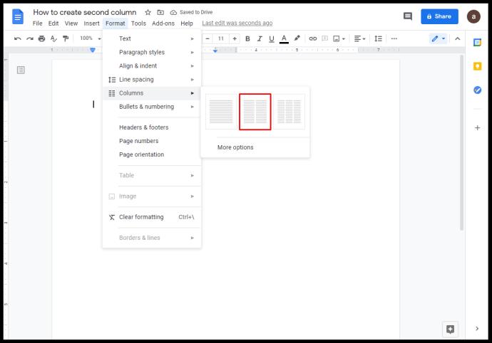 Comment faire deux colonnes dans Google Docs