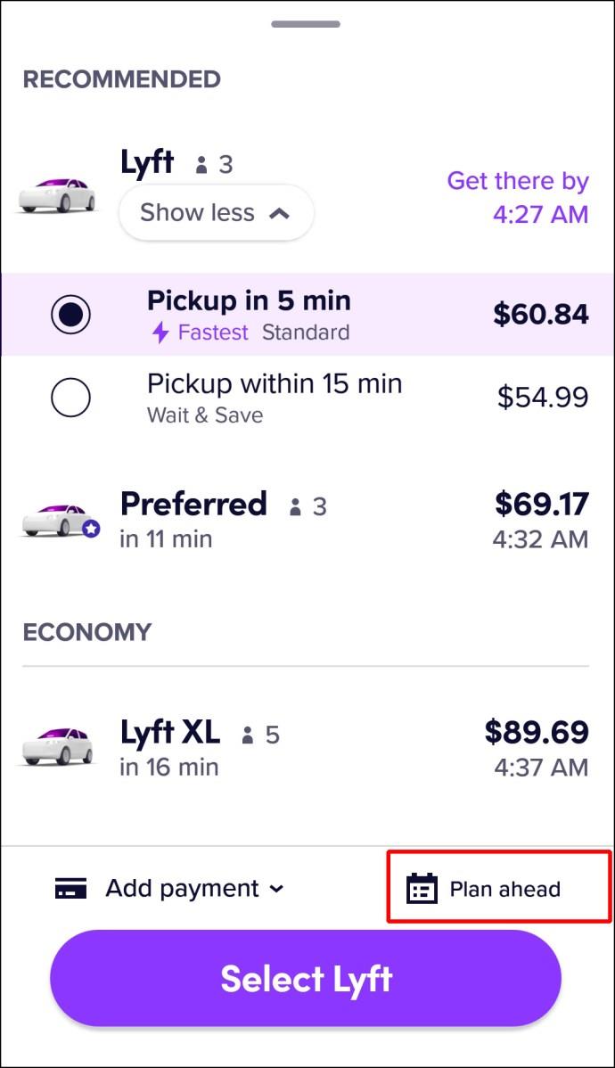 Como visualizar corridas agendadas no Lyft